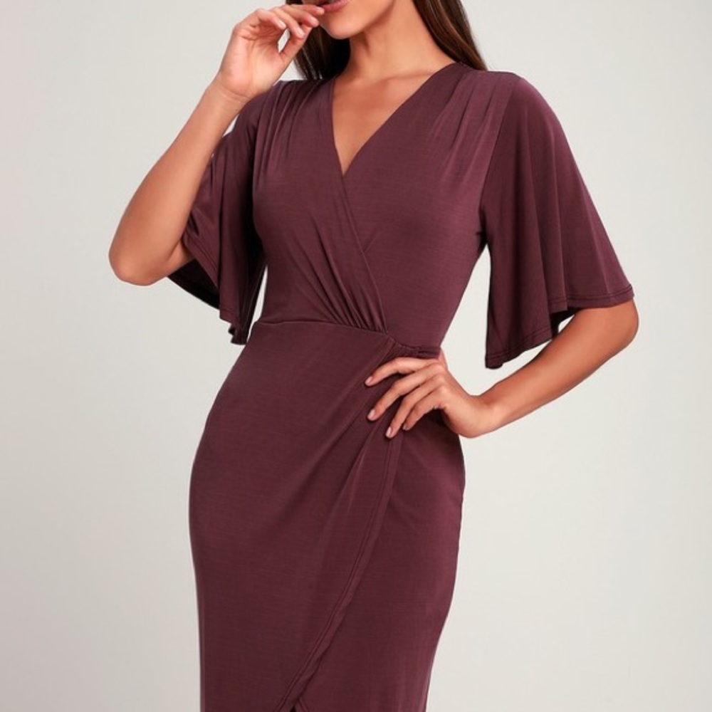 LULUS DULCET WASHED PURPLE SURPLICE MIDI DRESS